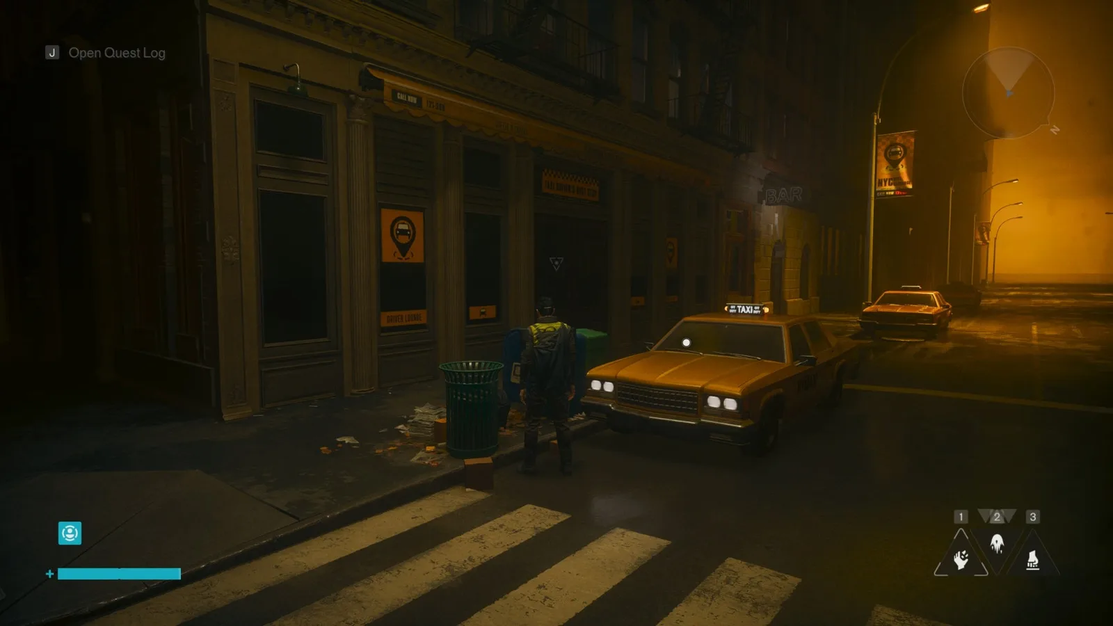 Dylan stands next to a Taxi in Control Resonant