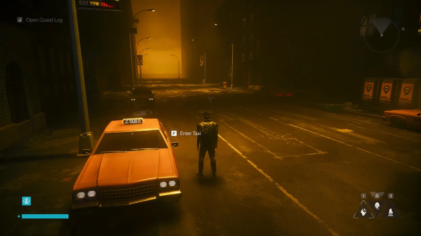 Dylan stands next to a Taxi in Control Resonant