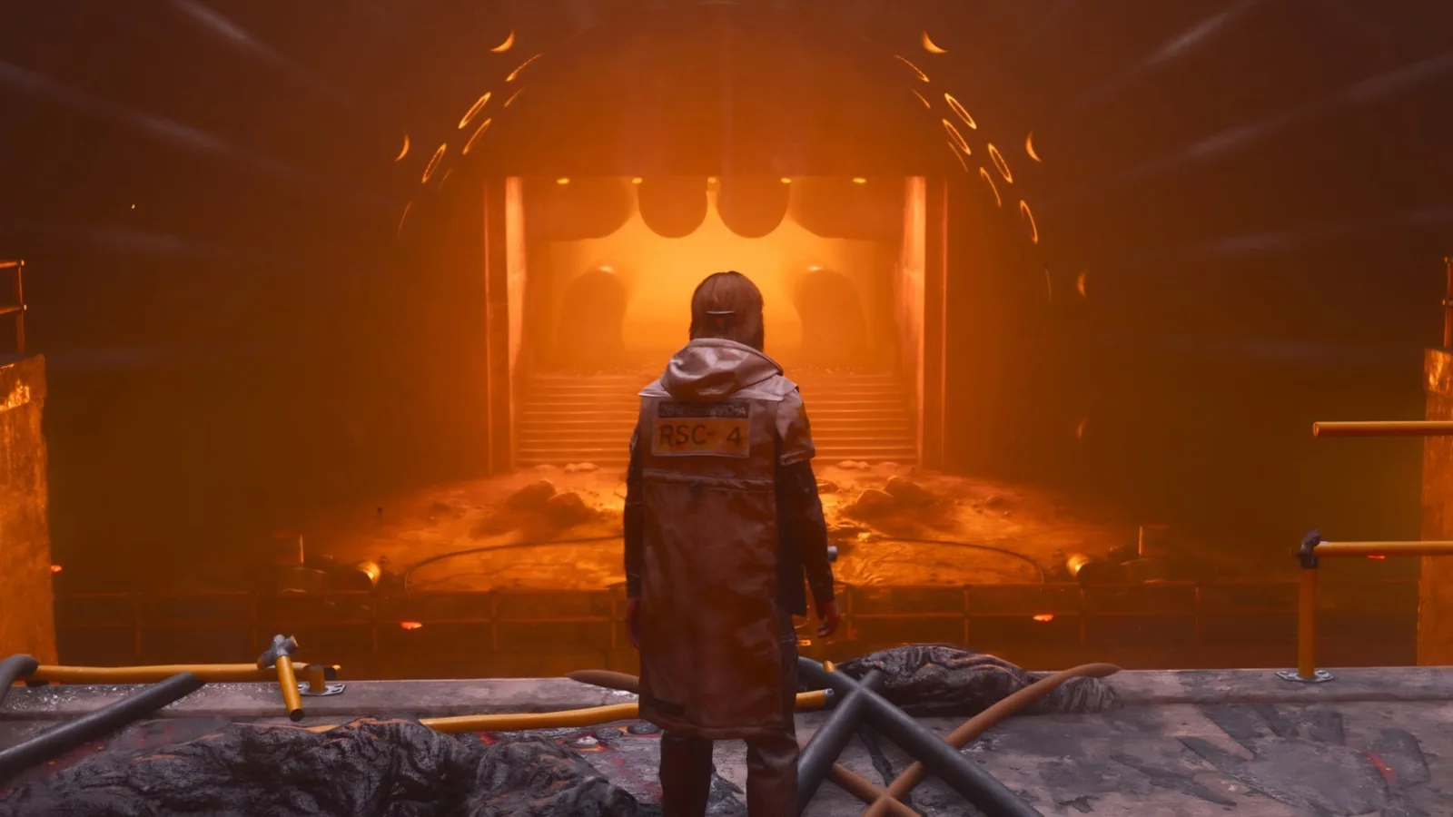 A screenshot from Control Resonant's Central Resonant mission, showing the entrance to the furnace.