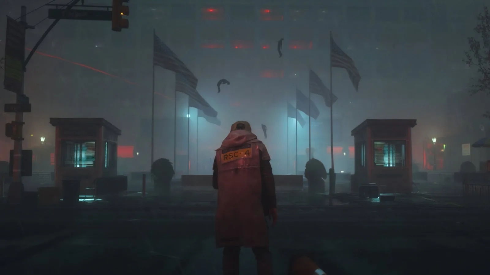 A screenshot from Control Resonant's Evacuation Zone, showing Dylan Faden looking at the source of the tremors.