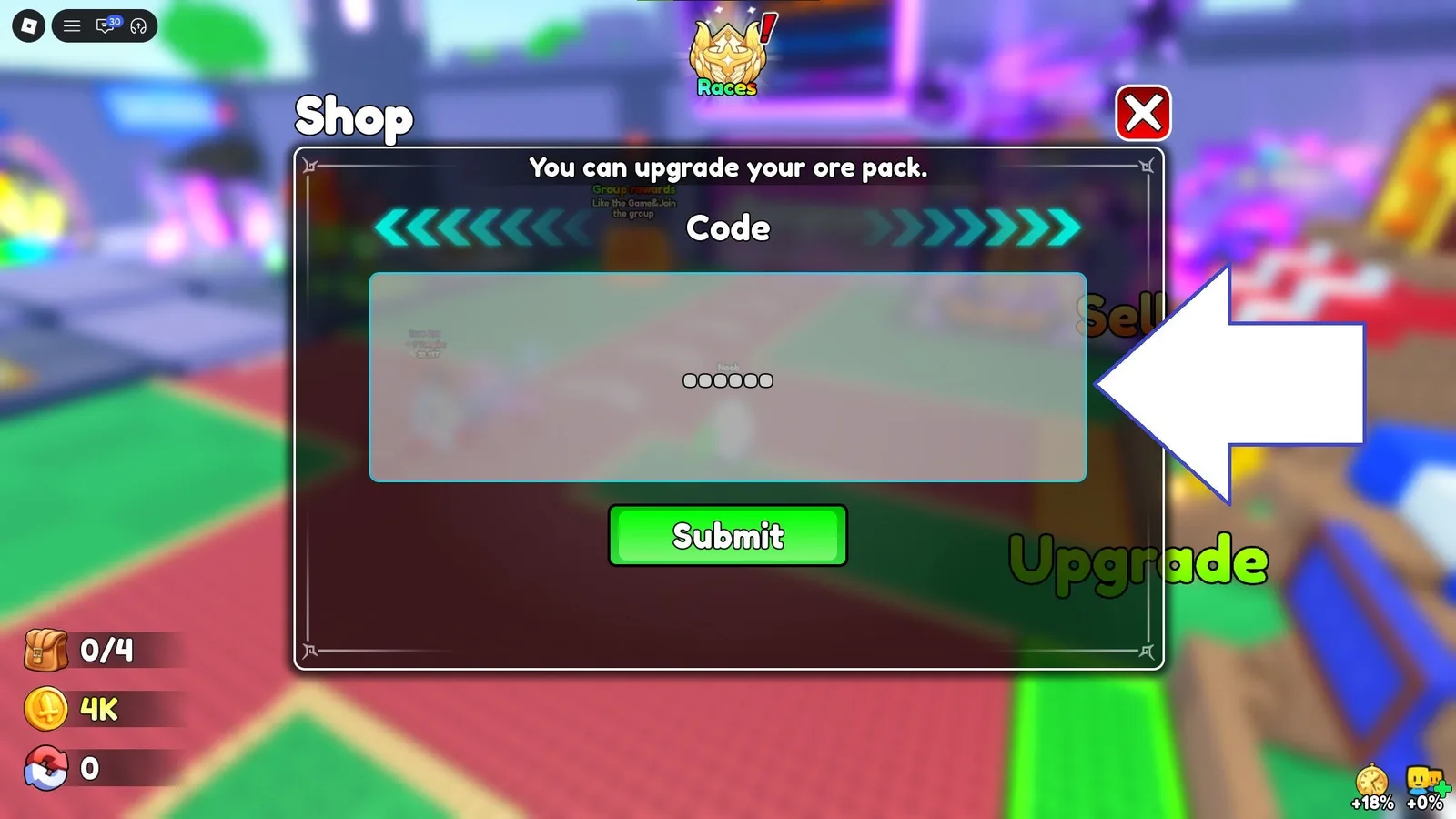 A screenshot of Loot to Forge in Roblox showing the game's codes field.