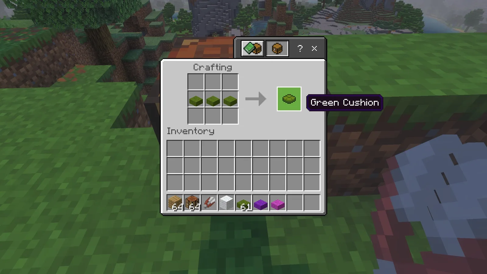 The cushion crafting screen in Minecraft