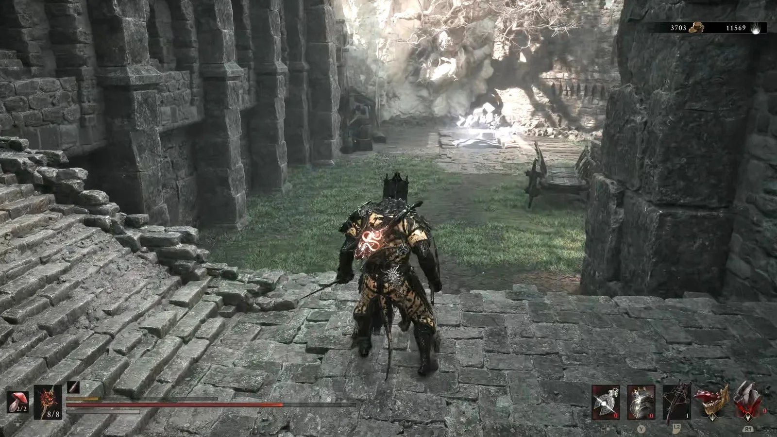 A Mortal Shell 2 screenshot showing the perfect path the player should take through Castigator's Keep according to Rock Paper Shotgun's full walkthrough of the game.