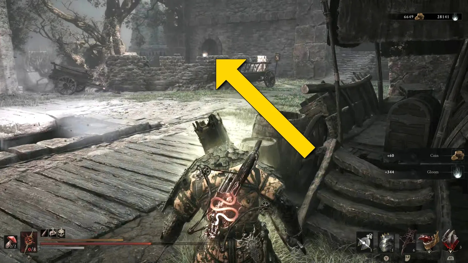 A Mortal Shell 2 screenshot showing the perfect path the player should take through Castigator's Keep according to Rock Paper Shotgun's full walkthrough of the game.