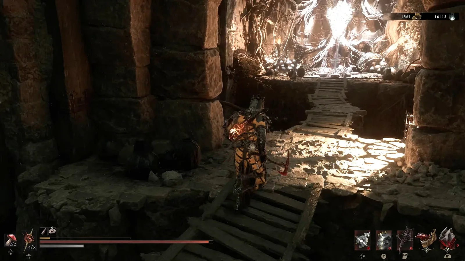 A Mortal Shell 2 screenshot showing the perfect path the player should take through Castigator's Keep according to Rock Paper Shotgun's full walkthrough of the game.
