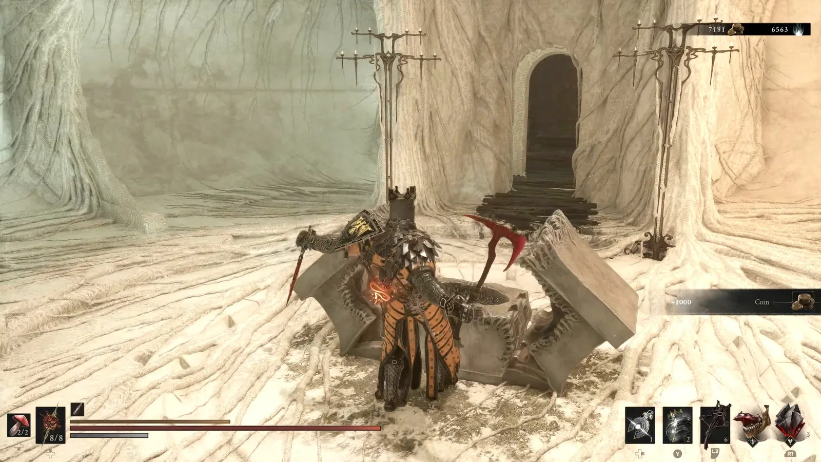A Mortal Shell 2 screenshot showing the perfect path the player should take through Castigator's Keep according to Rock Paper Shotgun's full walkthrough of the game.