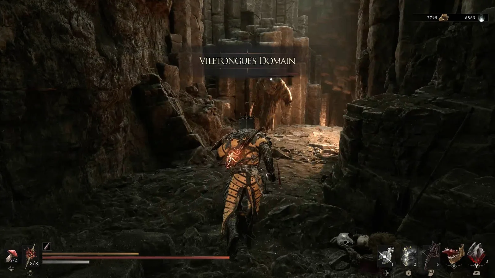 A Mortal Shell 2 screenshot showing the perfect path the player should take through Castigator's Keep according to Rock Paper Shotgun's full walkthrough of the game.