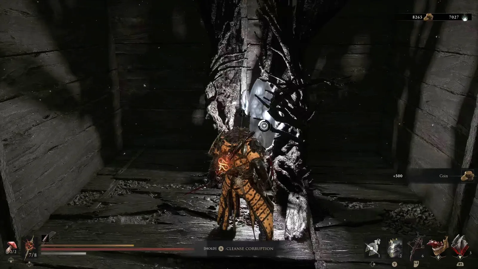 A Mortal Shell 2 screenshot showing the perfect path the player should take through Castigator's Keep according to Rock Paper Shotgun's full walkthrough of the game.