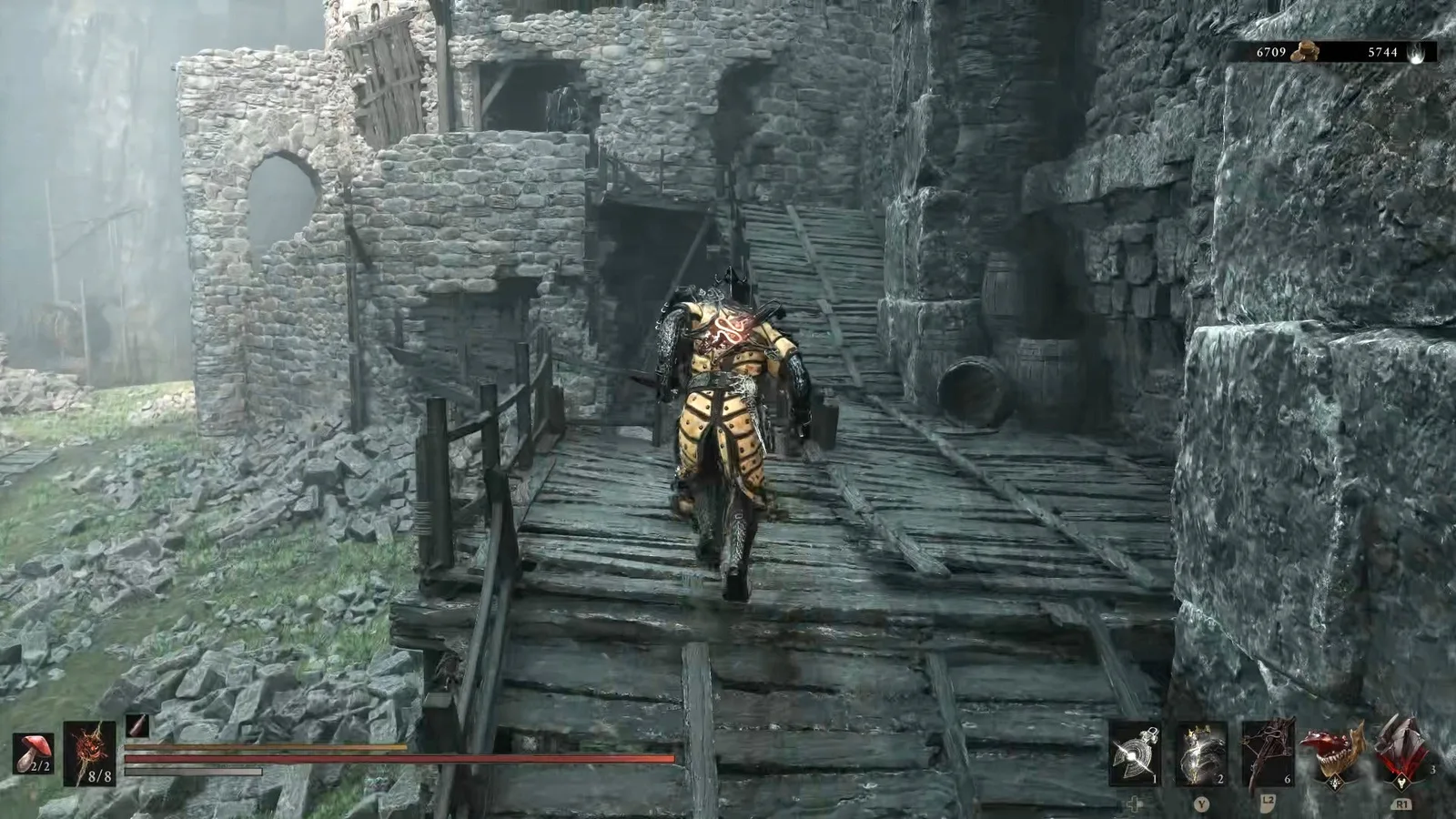 A Mortal Shell 2 screenshot showing the perfect path the player should take through Castigator's Keep according to Rock Paper Shotgun's full walkthrough of the game.