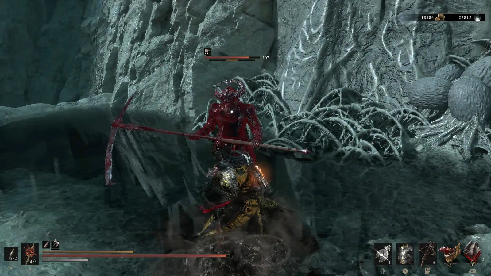 A Mortal Shell 2 screenshot showing the perfect path the player should take through The Faded Citadel according to Rock Paper Shotgun's full walkthrough of the game.