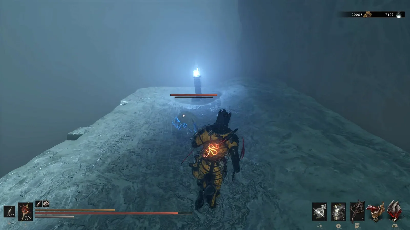 A Mortal Shell 2 screenshot showing the perfect path the player should take through The Faded Citadel according to Rock Paper Shotgun's full walkthrough of the game.