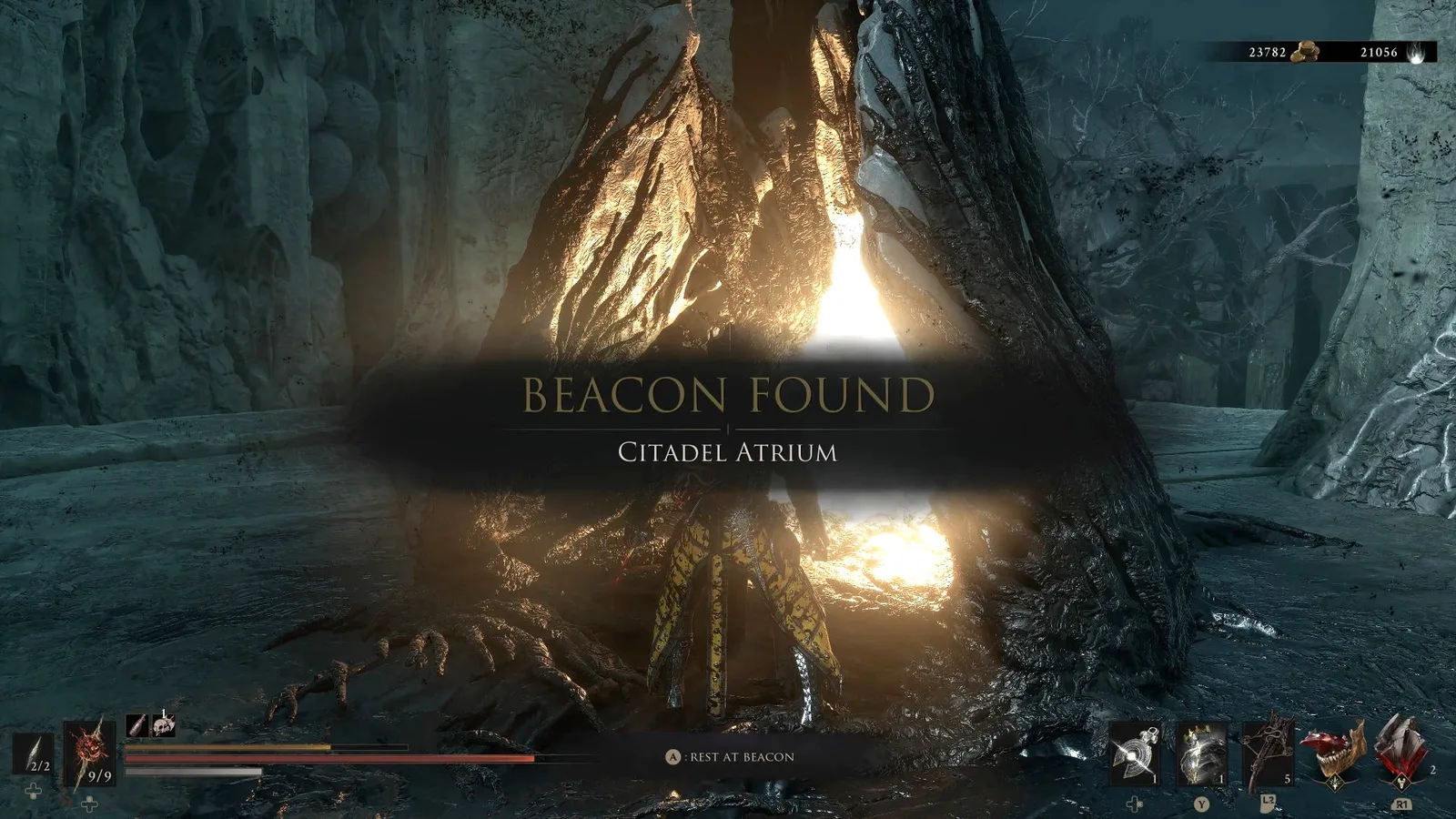 A Mortal Shell 2 screenshot showing the perfect path the player should take through The Faded Citadel according to Rock Paper Shotgun's full walkthrough of the game.