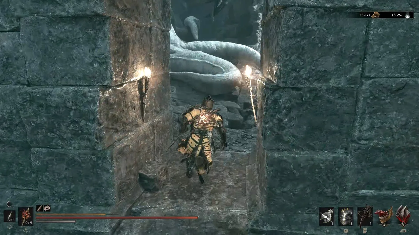 A Mortal Shell 2 screenshot showing the perfect path the player should take through The Forgotten Tower according to Rock Paper Shotgun's full walkthrough of the game.