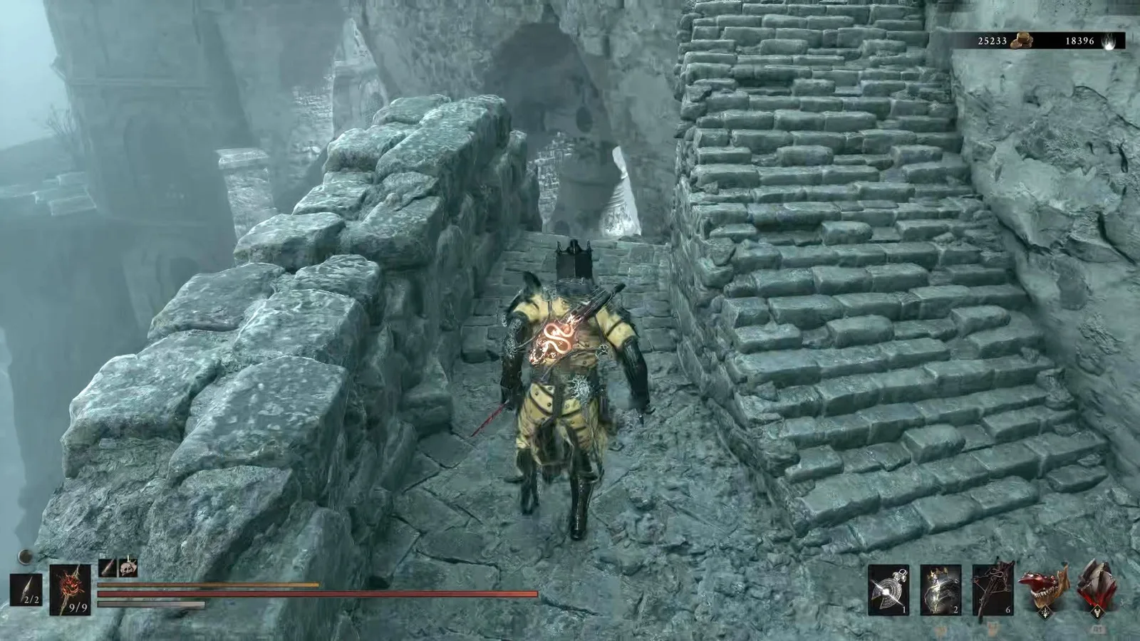 A Mortal Shell 2 screenshot showing the perfect path the player should take through The Forgotten Tower according to Rock Paper Shotgun's full walkthrough of the game.