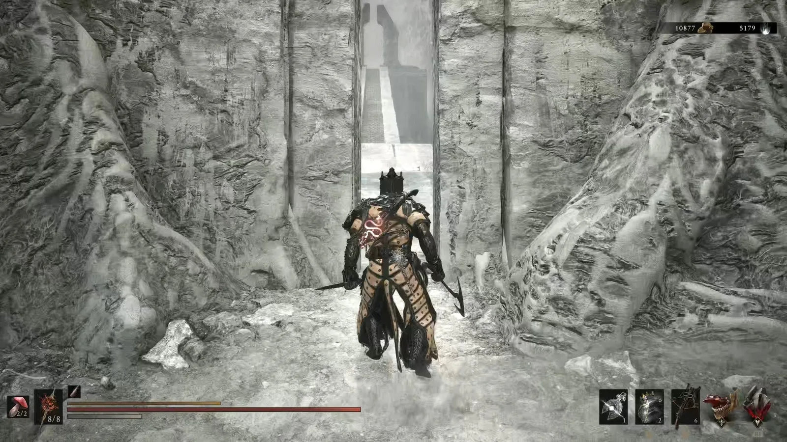 A Mortal Shell 2 screenshot showing the perfect path the player should take through The Silent Steps according to Rock Paper Shotgun's full walkthrough of the game.