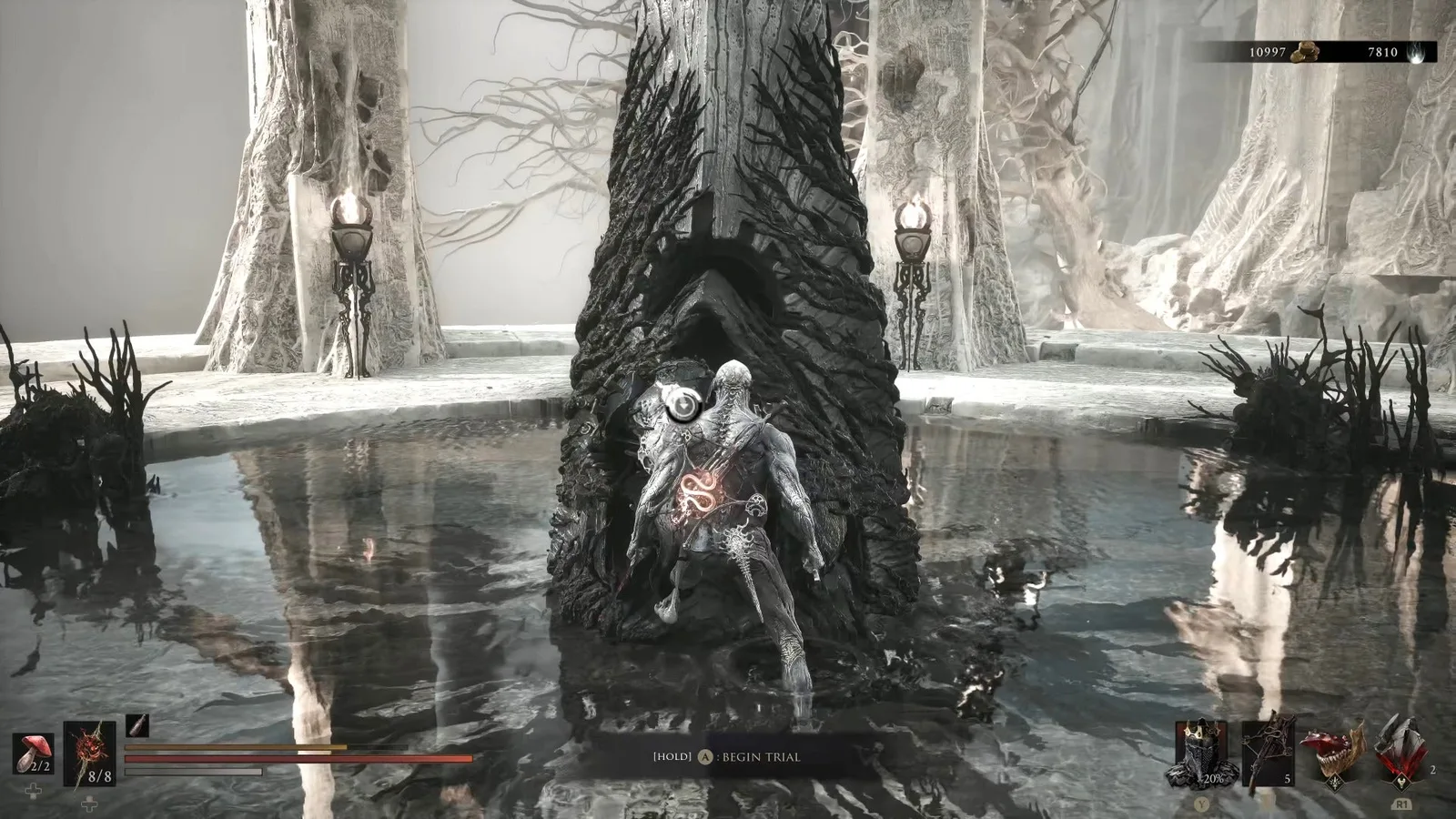 A Mortal Shell 2 screenshot showing the perfect path the player should take through The Silent Steps according to Rock Paper Shotgun's full walkthrough of the game.