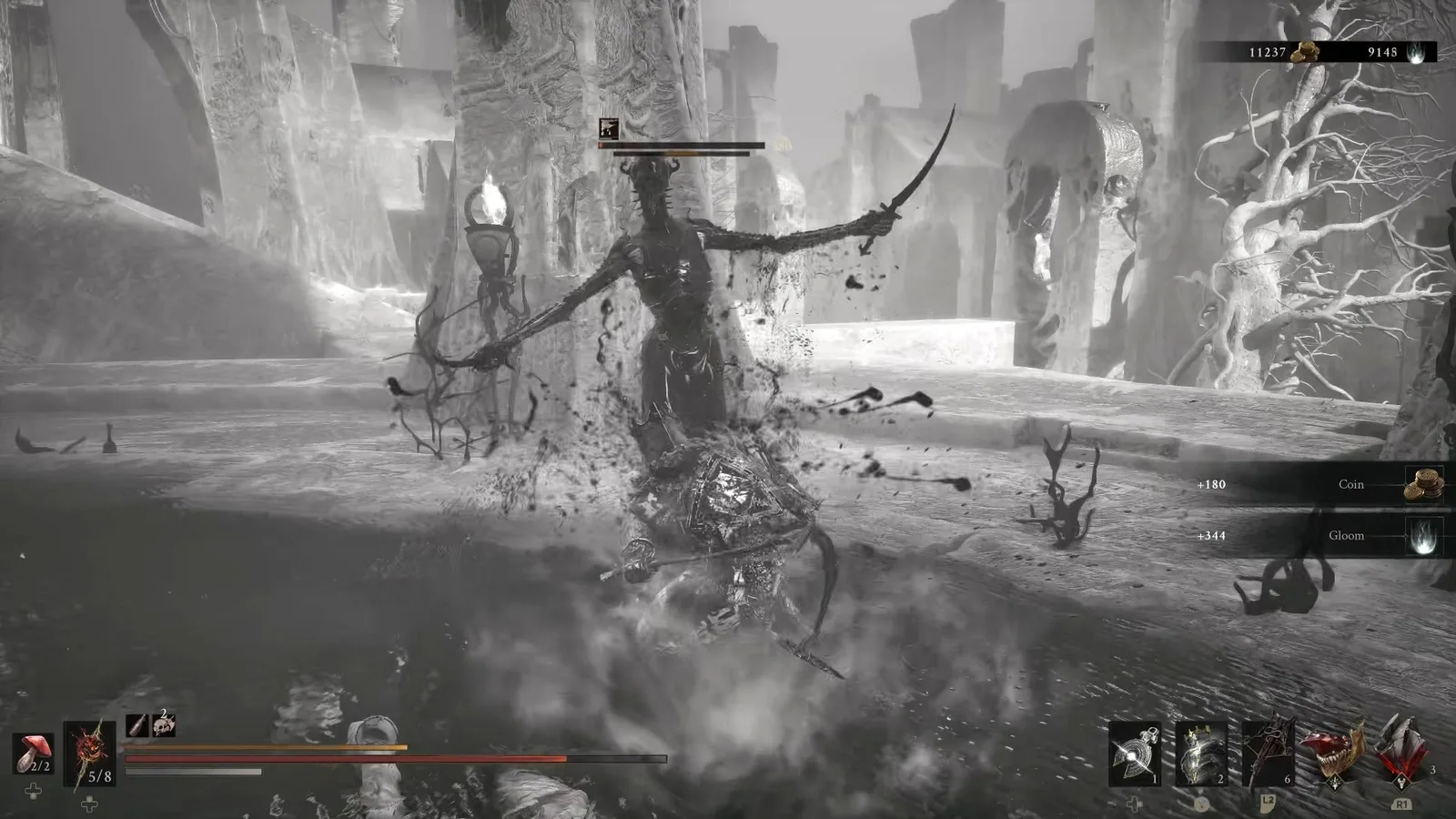 A Mortal Shell 2 screenshot showing the perfect path the player should take through The Silent Steps according to Rock Paper Shotgun's full walkthrough of the game.