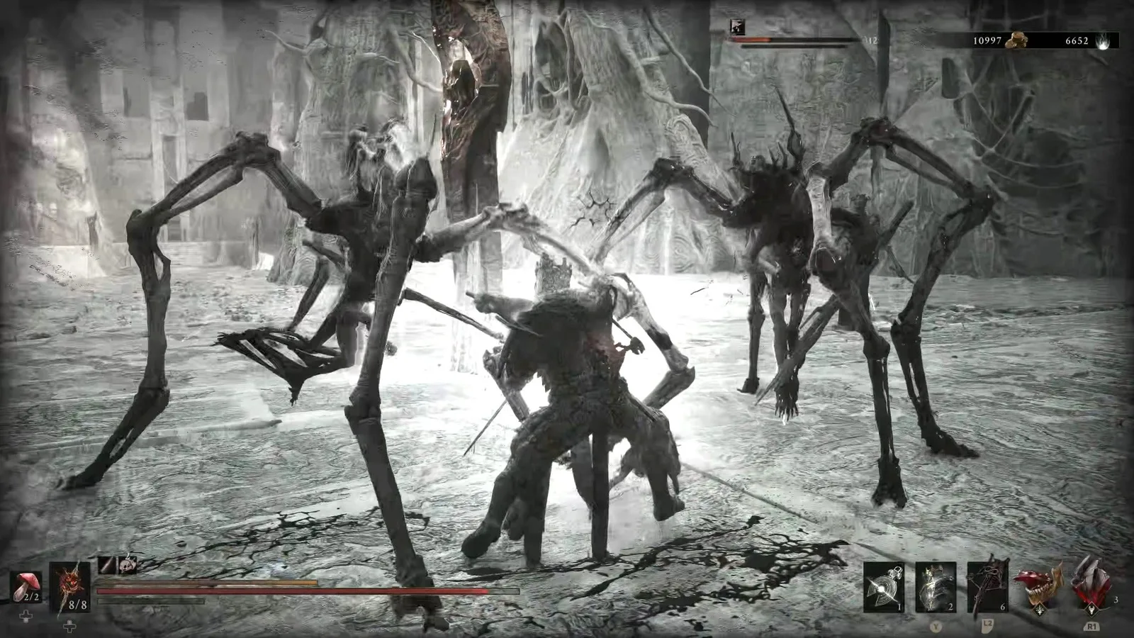 A Mortal Shell 2 screenshot showing the perfect path the player should take through The Silent Steps according to Rock Paper Shotgun's full walkthrough of the game.