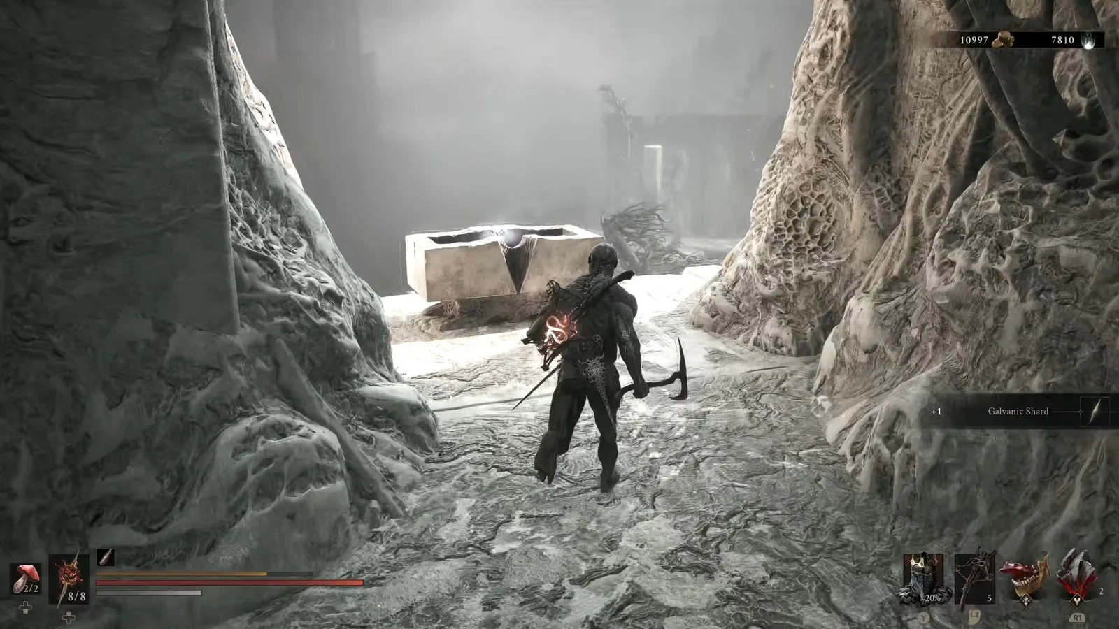 A Mortal Shell 2 screenshot showing the perfect path the player should take through The Silent Steps according to Rock Paper Shotgun's full walkthrough of the game.