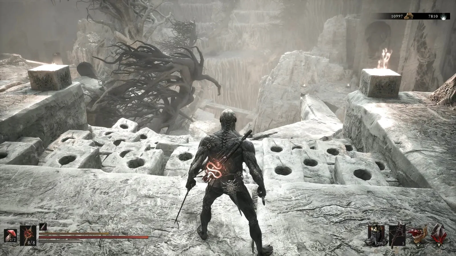A Mortal Shell 2 screenshot showing the perfect path the player should take through The Silent Steps according to Rock Paper Shotgun's full walkthrough of the game.