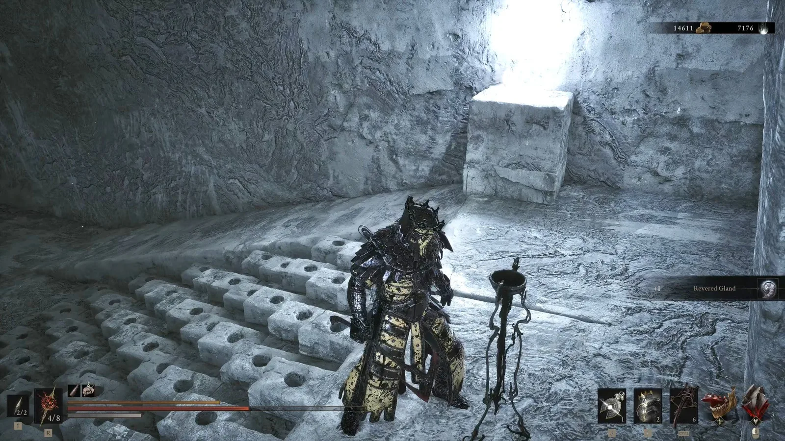 A Mortal Shell 2 screenshot showing the perfect path the player should take through The Silent Steps according to Rock Paper Shotgun's full walkthrough of the game.