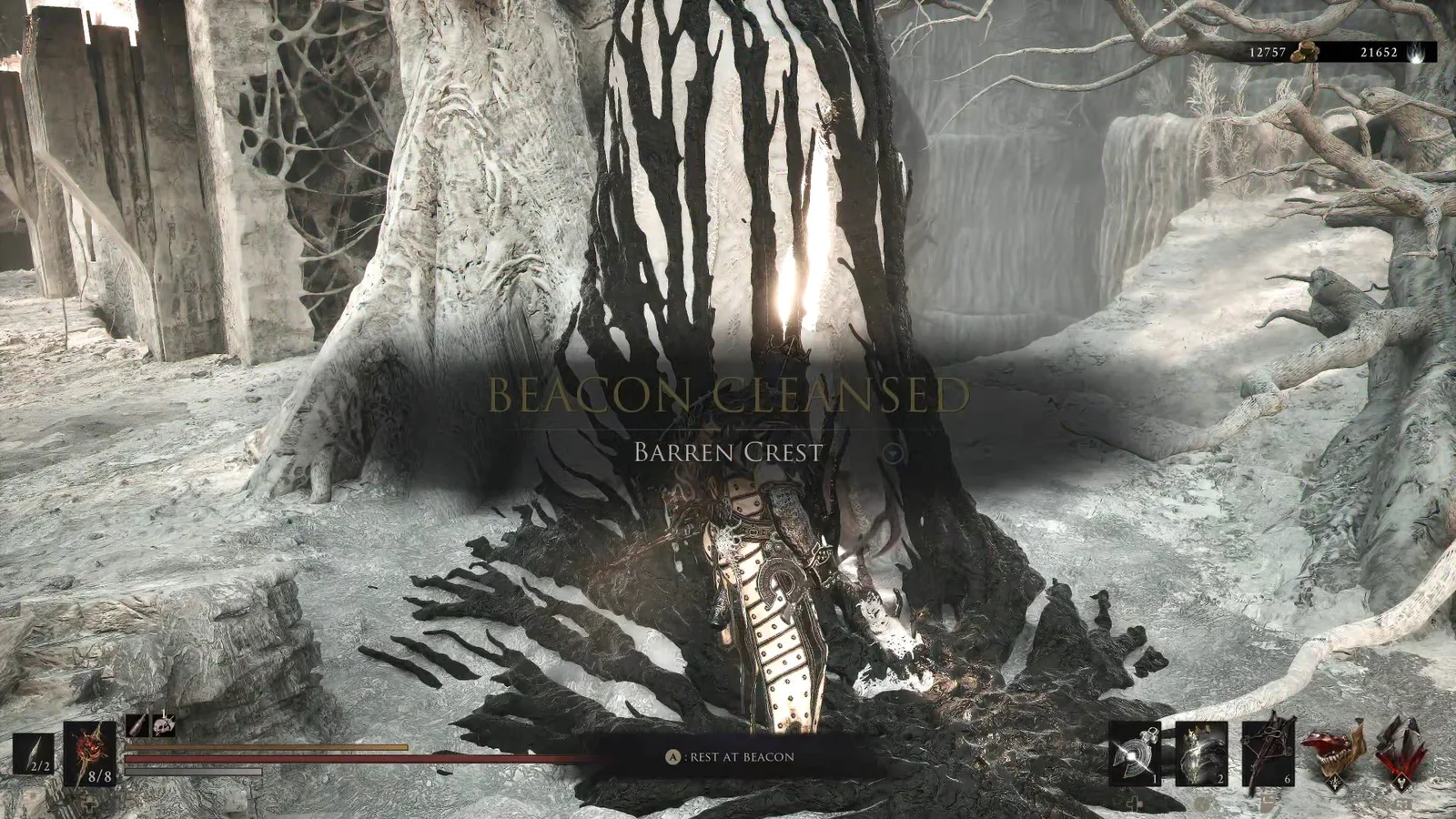 A Mortal Shell 2 screenshot showing the perfect path the player should take through The Silent Steps according to Rock Paper Shotgun's full walkthrough of the game.