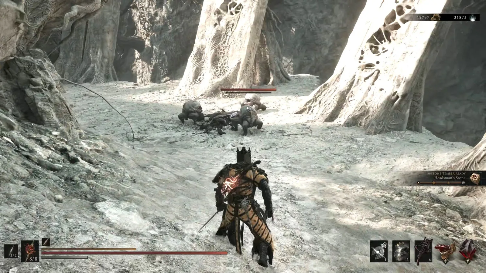 A Mortal Shell 2 screenshot showing the perfect path the player should take through The Silent Steps according to Rock Paper Shotgun's full walkthrough of the game.