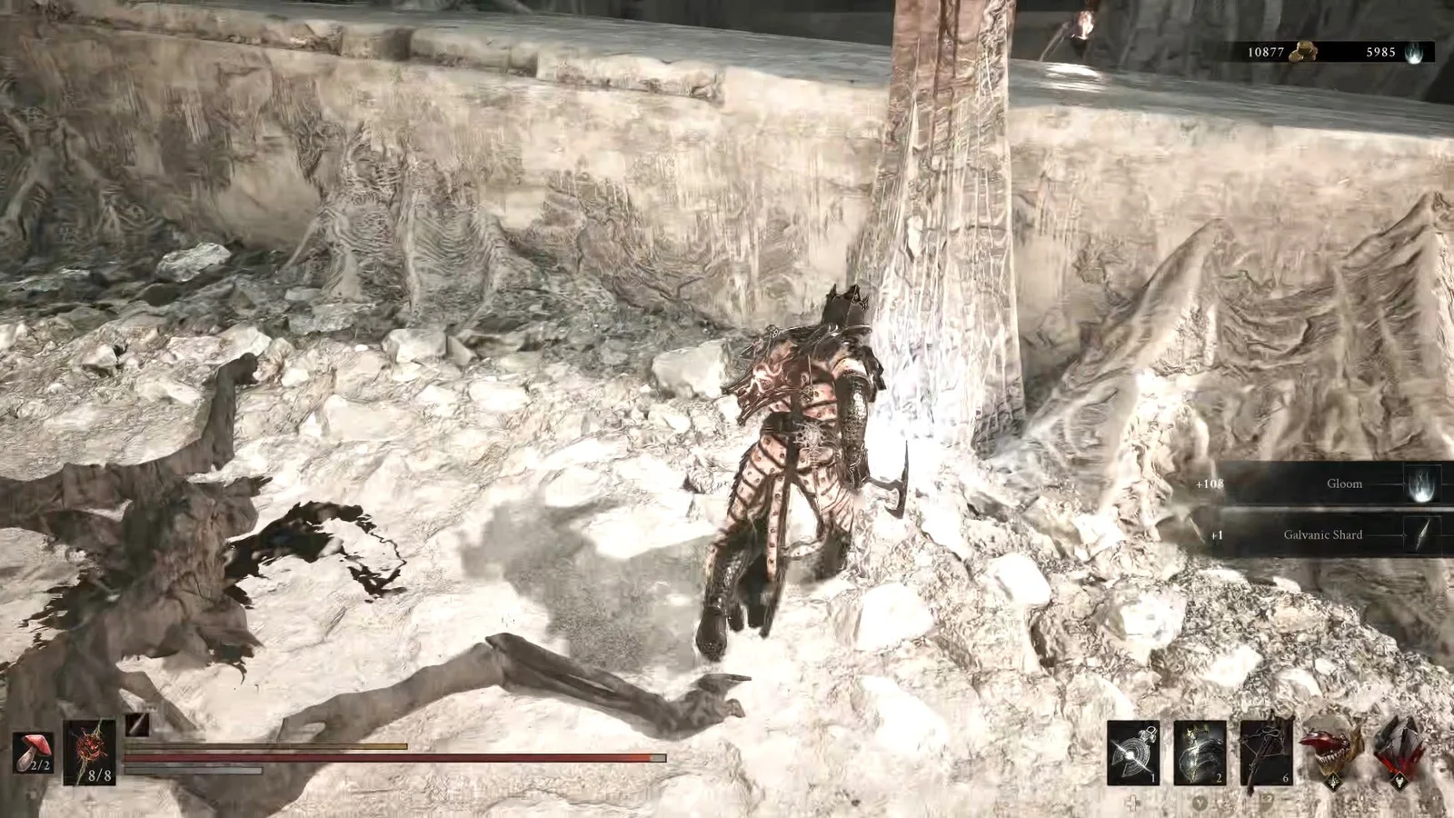 A Mortal Shell 2 screenshot showing the perfect path the player should take through The Silent Steps according to Rock Paper Shotgun's full walkthrough of the game.