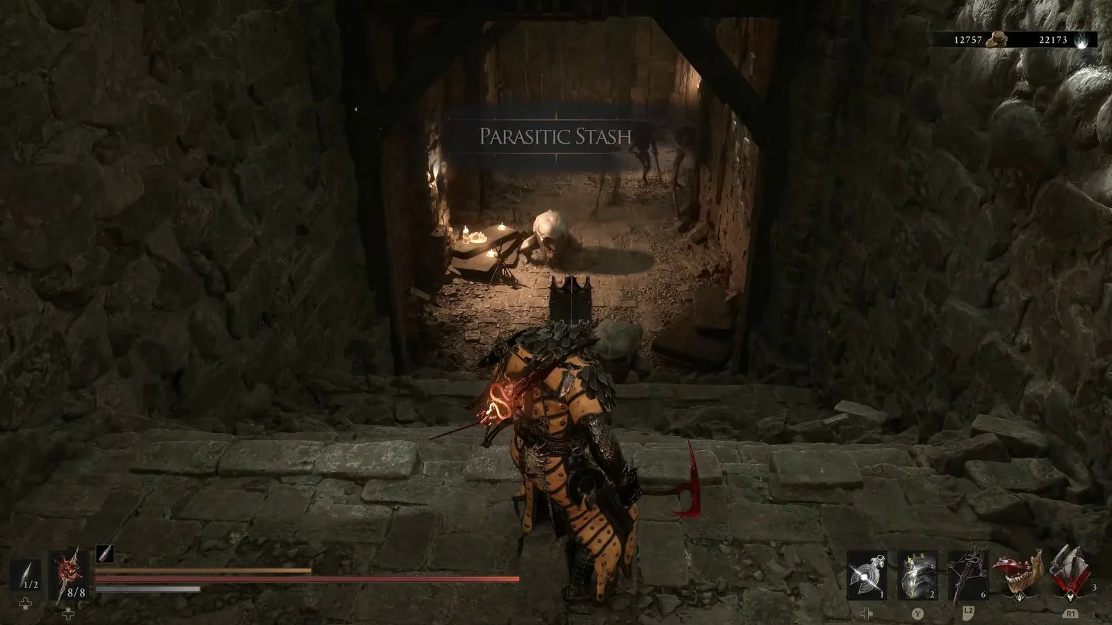 A Mortal Shell 2 screenshot showing the perfect path the player should take through The Silent Steps according to Rock Paper Shotgun's full walkthrough of the game.
