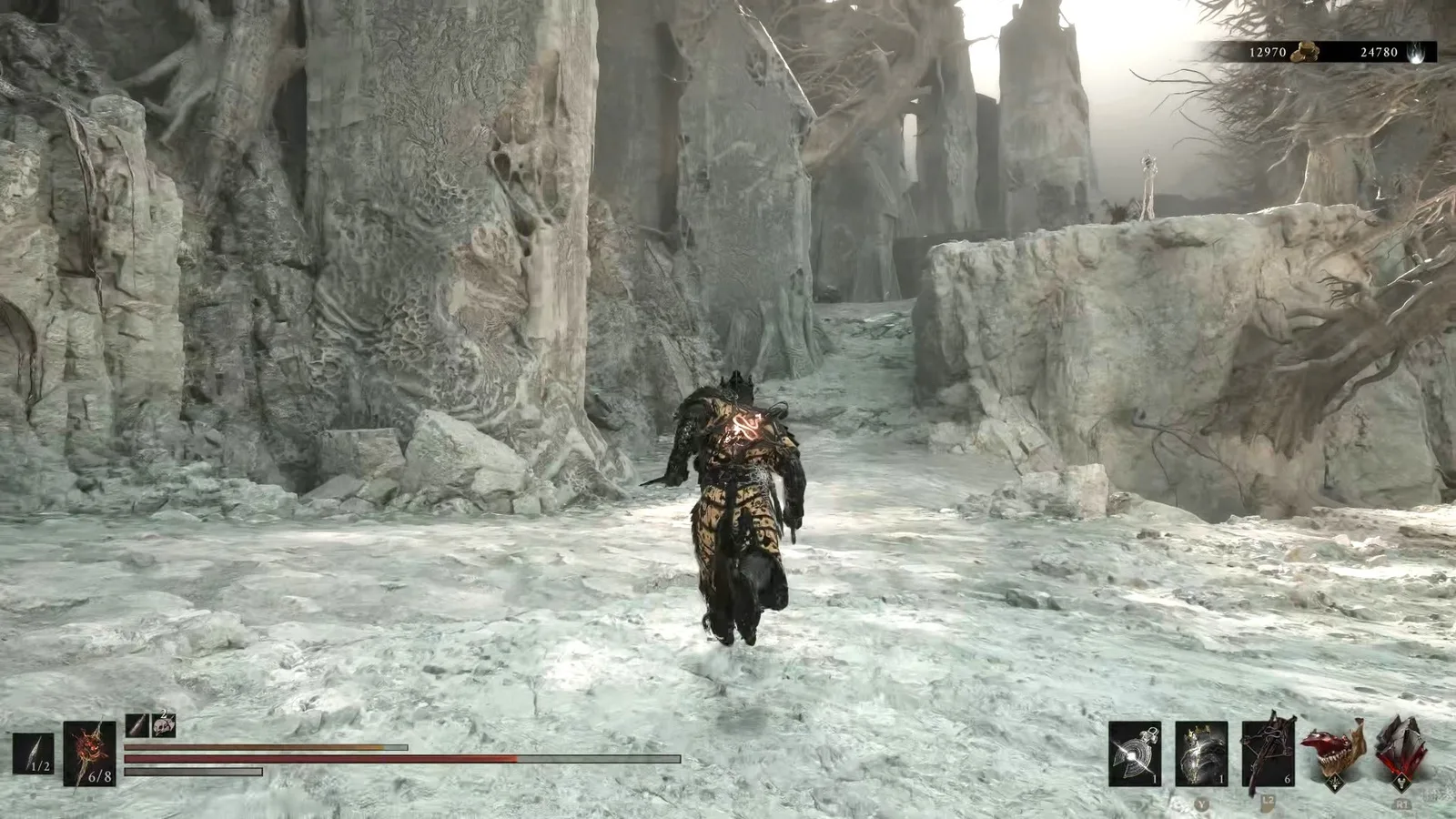 A Mortal Shell 2 screenshot showing the perfect path the player should take through The Silent Steps according to Rock Paper Shotgun's full walkthrough of the game.