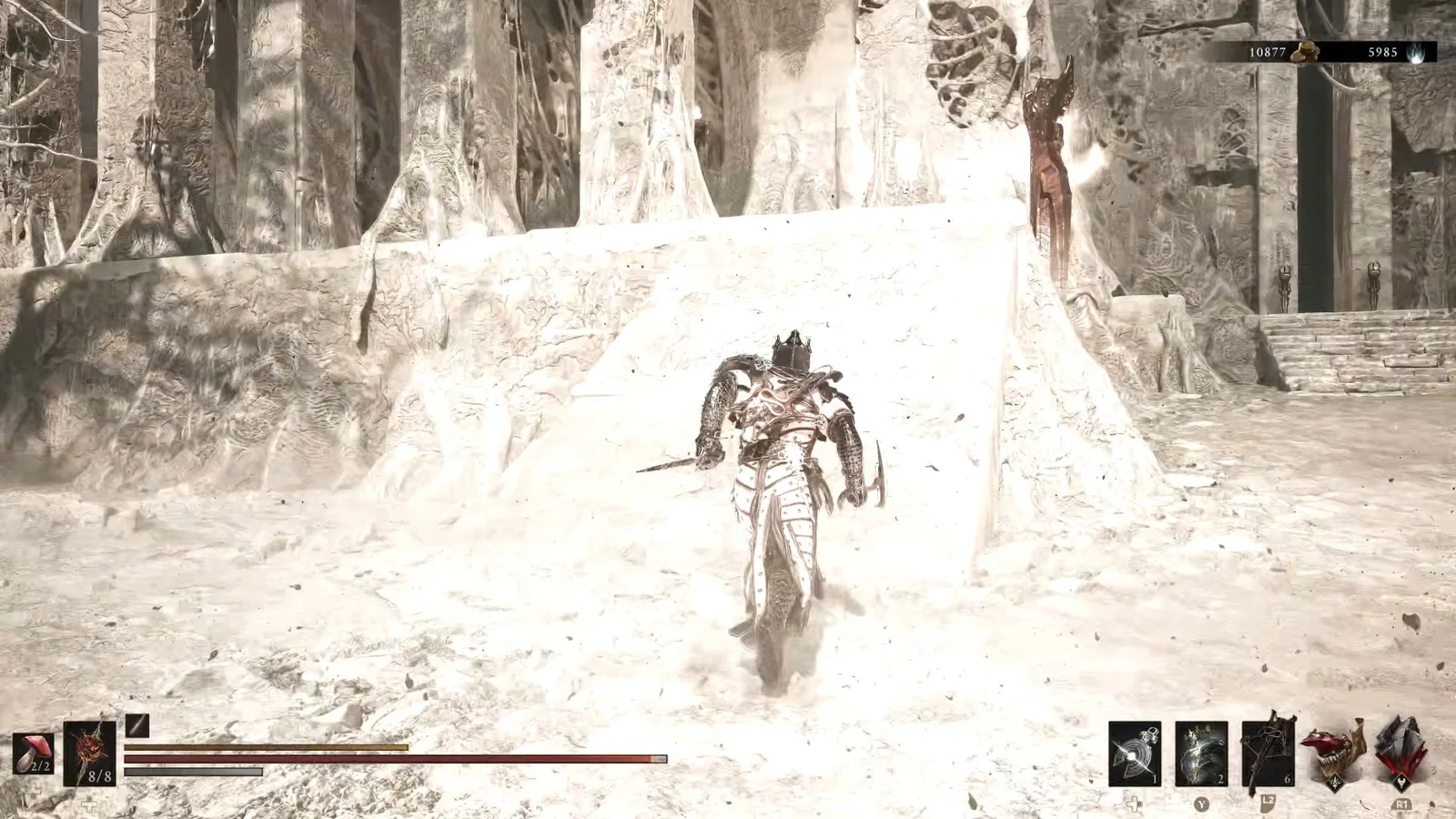 A Mortal Shell 2 screenshot showing the perfect path the player should take through The Silent Steps according to Rock Paper Shotgun's full walkthrough of the game.
