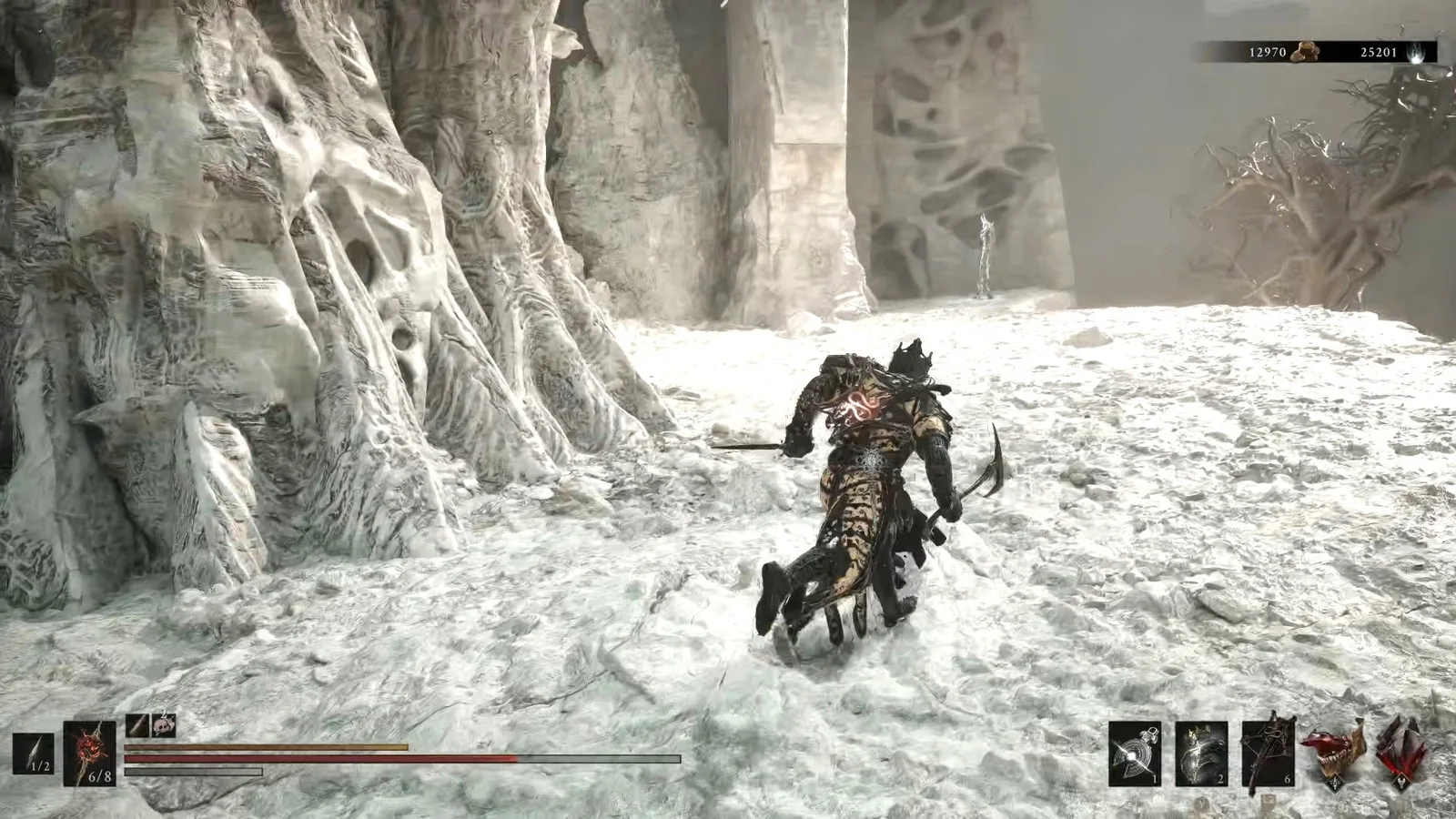 A Mortal Shell 2 screenshot showing the perfect path the player should take through The Silent Steps according to Rock Paper Shotgun's full walkthrough of the game.