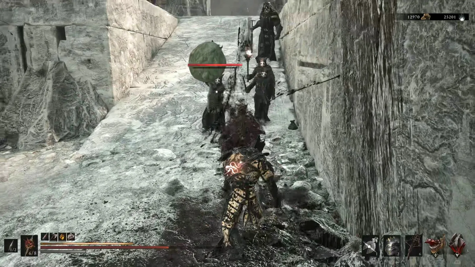 A Mortal Shell 2 screenshot showing the perfect path the player should take through The Silent Steps according to Rock Paper Shotgun's full walkthrough of the game.