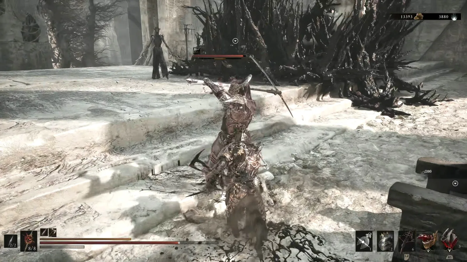 A Mortal Shell 2 screenshot showing the perfect path the player should take through The Silent Steps according to Rock Paper Shotgun's full walkthrough of the game.