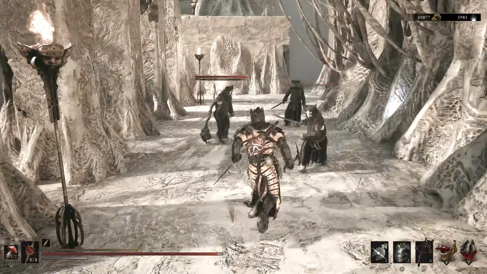 A Mortal Shell 2 screenshot showing the perfect path the player should take through The Silent Steps according to Rock Paper Shotgun's full walkthrough of the game.