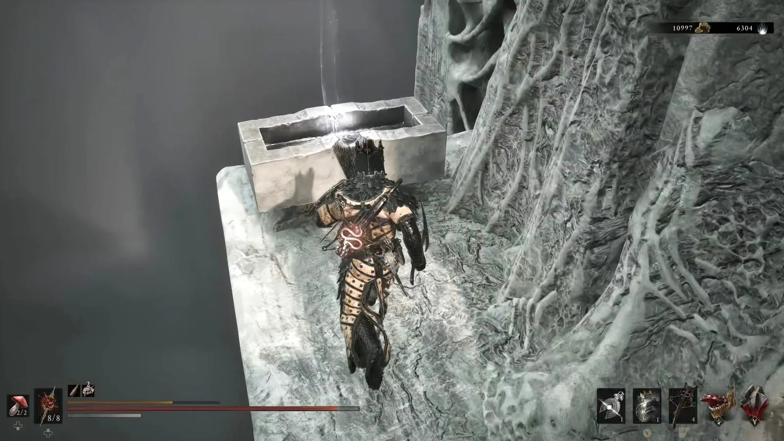 A Mortal Shell 2 screenshot showing the perfect path the player should take through The Silent Steps according to Rock Paper Shotgun's full walkthrough of the game.