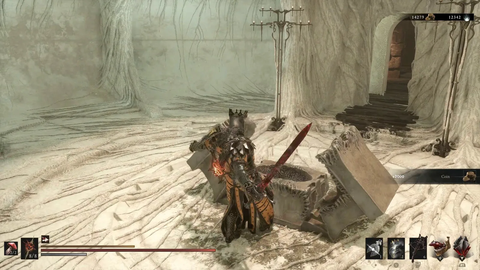 A Mortal Shell 2 screenshot showing the perfect path the player should take through the Withered Shoals according to Rock Paper Shotgun's full walkthrough of the game.
