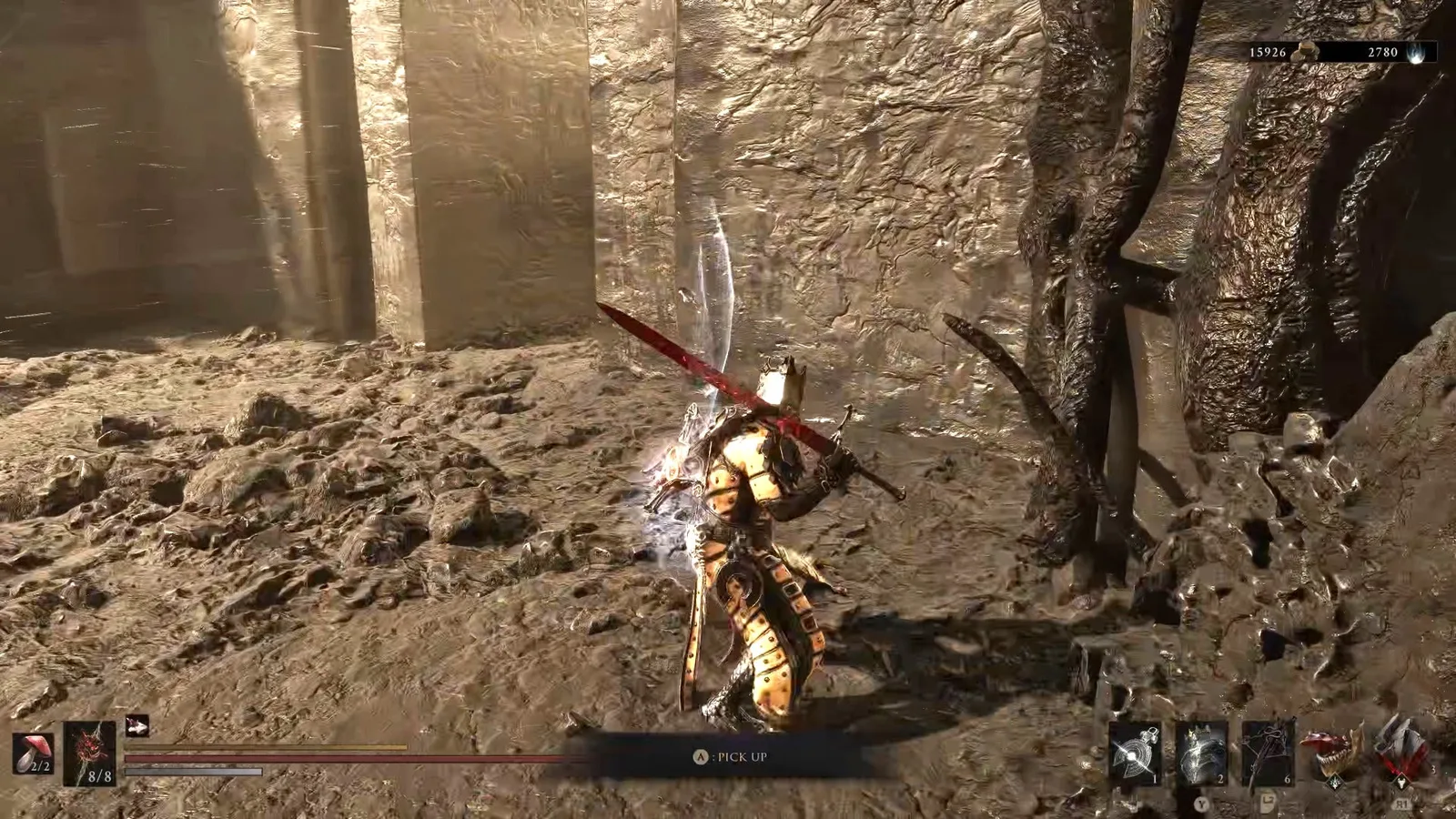 A Mortal Shell 2 screenshot showing the perfect path the player should take through the Withered Shoals according to Rock Paper Shotgun's full walkthrough of the game.