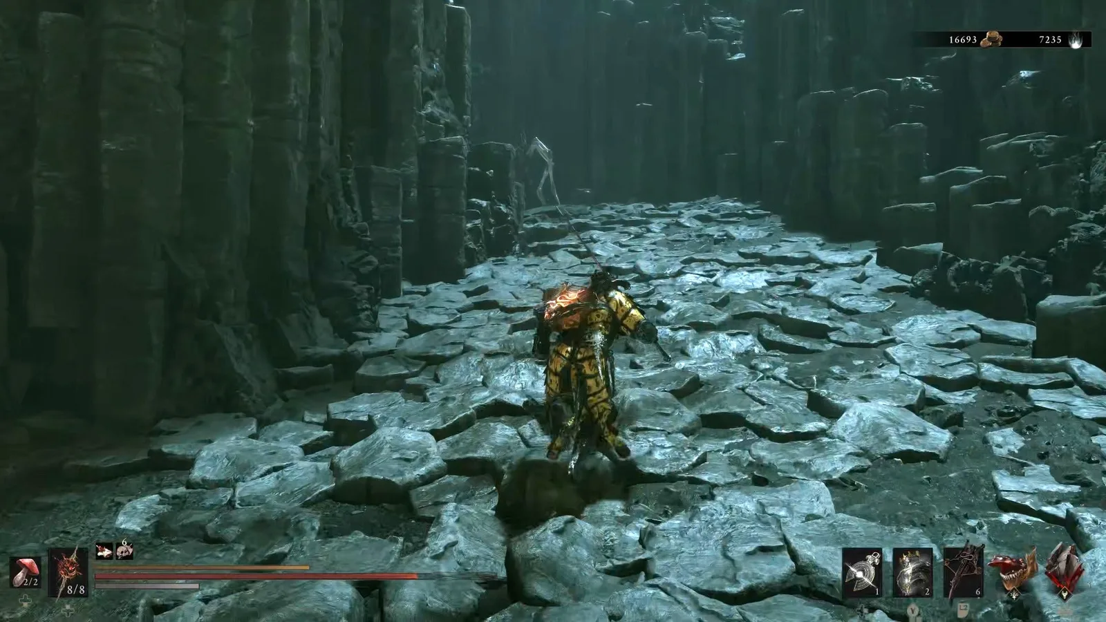A Mortal Shell 2 screenshot showing the perfect path the player should take through the Withered Shoals according to Rock Paper Shotgun's full walkthrough of the game.