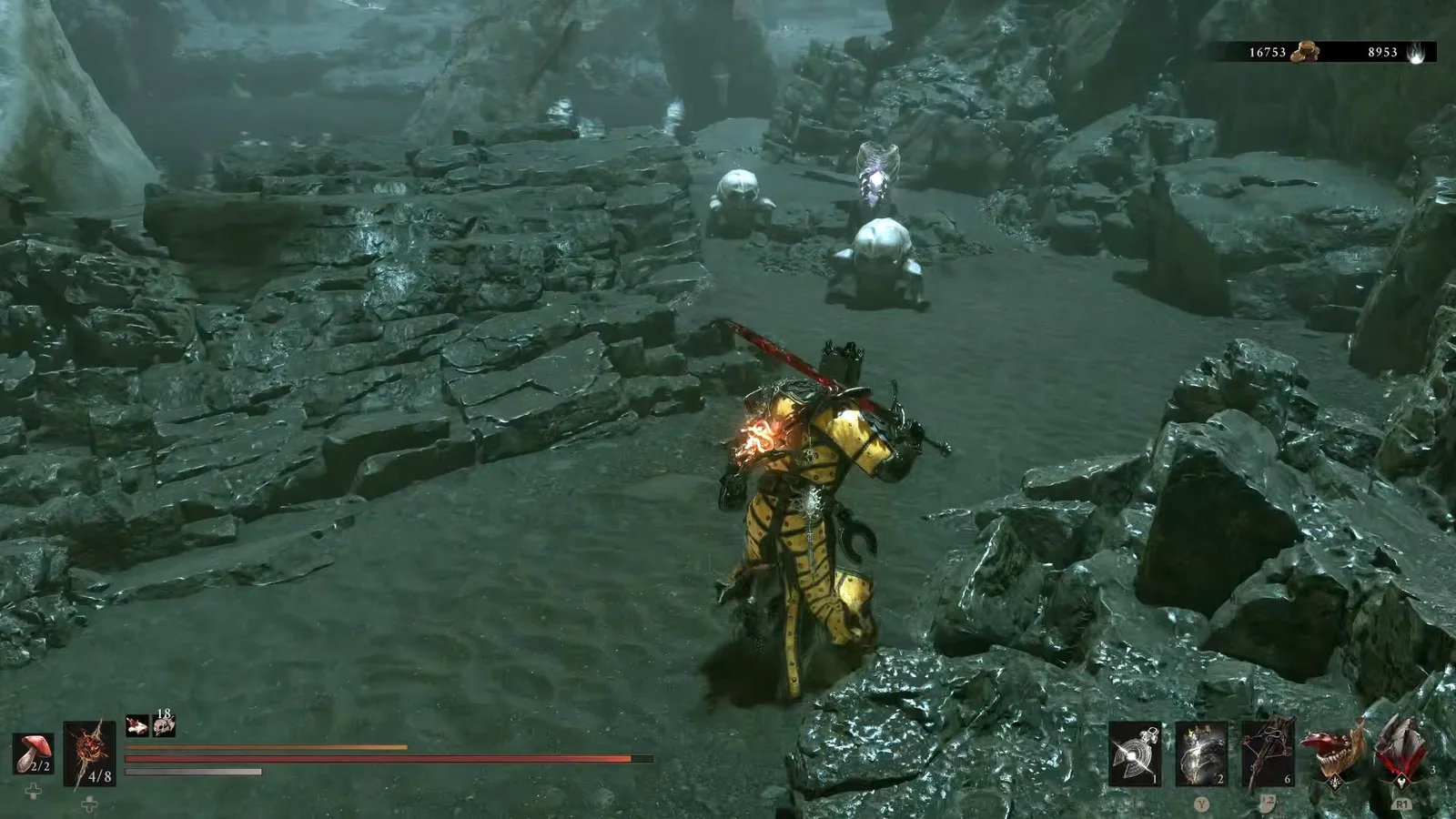 A Mortal Shell 2 screenshot showing the perfect path the player should take through the Withered Shoals according to Rock Paper Shotgun's full walkthrough of the game.