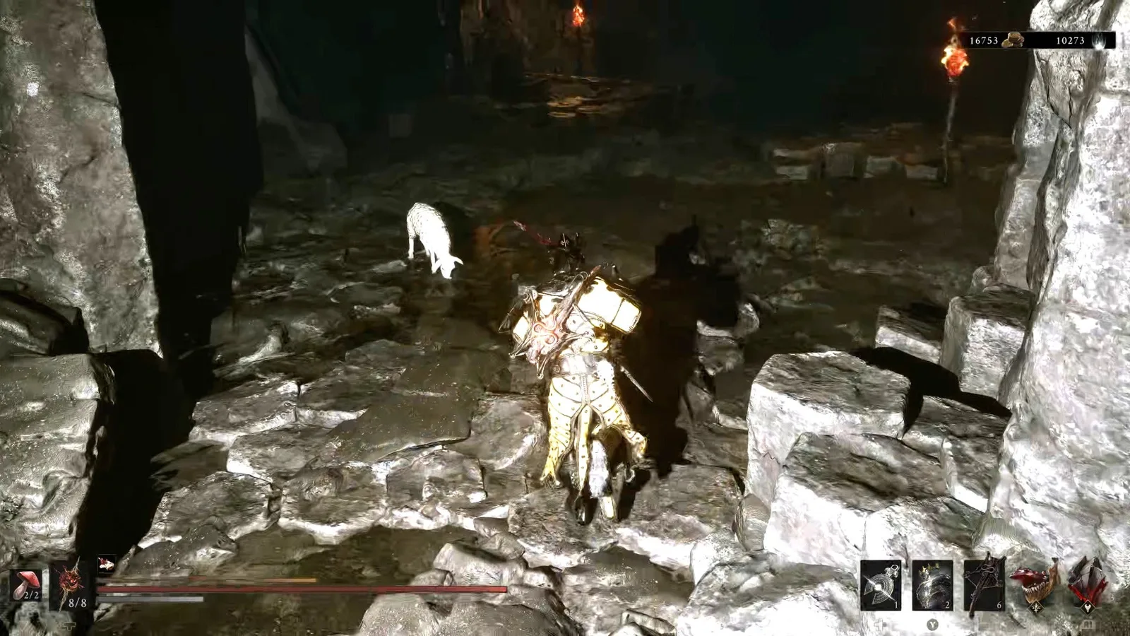 A Mortal Shell 2 screenshot showing the perfect path the player should take through the Withered Shoals according to Rock Paper Shotgun's full walkthrough of the game.