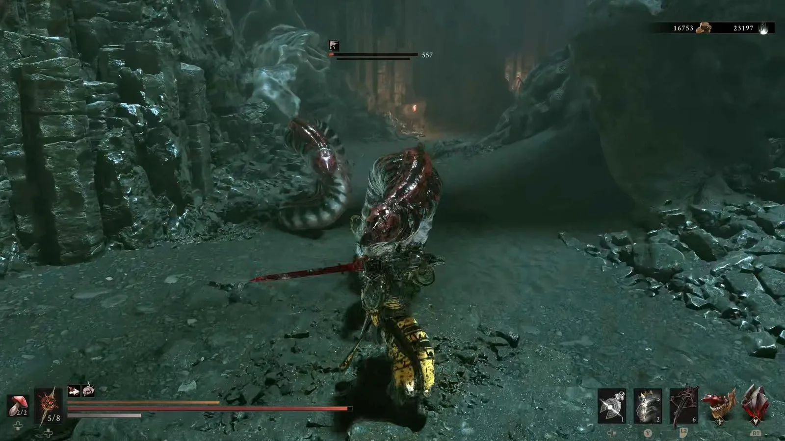 A Mortal Shell 2 screenshot showing the perfect path the player should take through the Withered Shoals according to Rock Paper Shotgun's full walkthrough of the game.