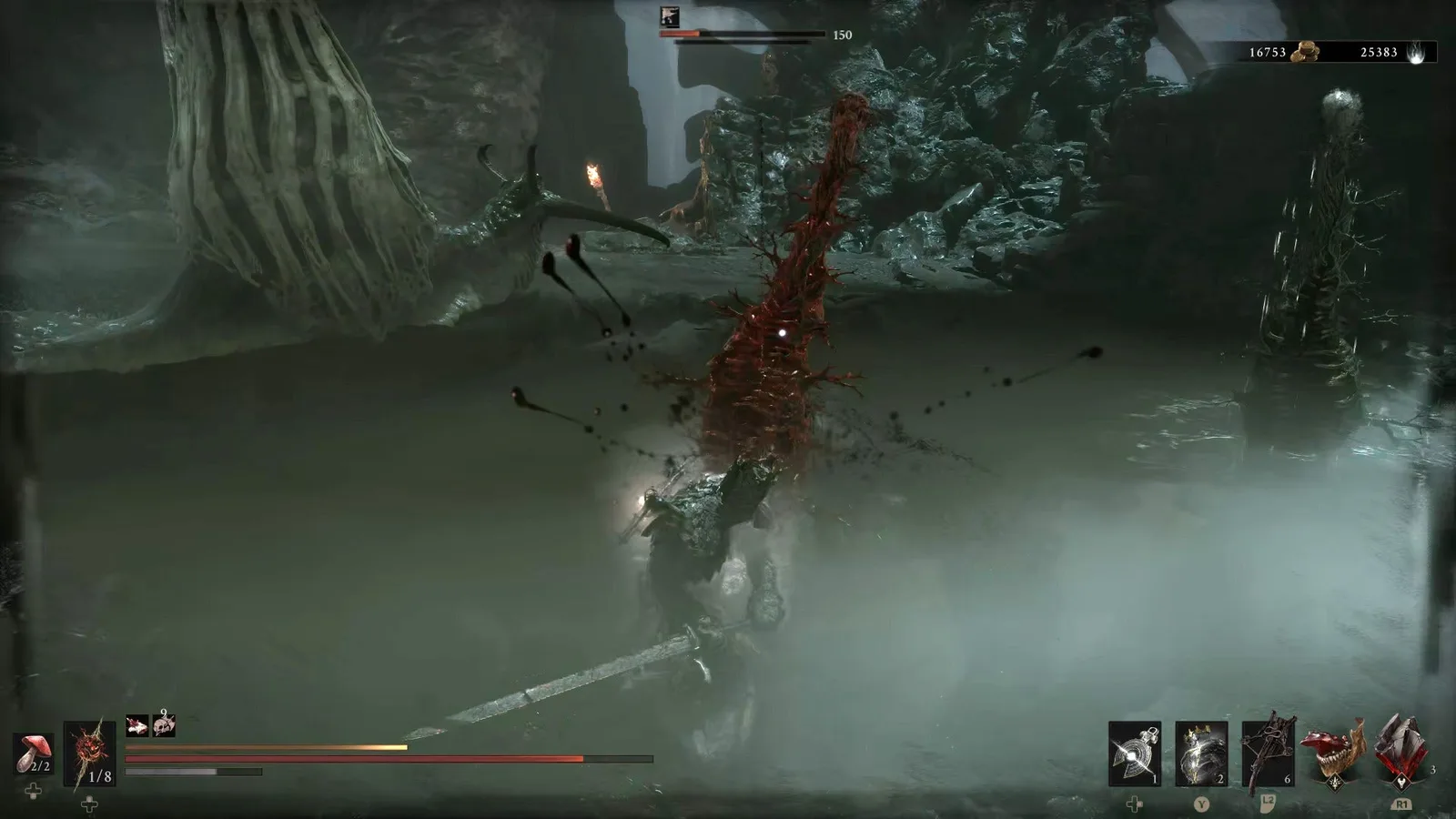 A Mortal Shell 2 screenshot showing the perfect path the player should take through the Withered Shoals according to Rock Paper Shotgun's full walkthrough of the game.