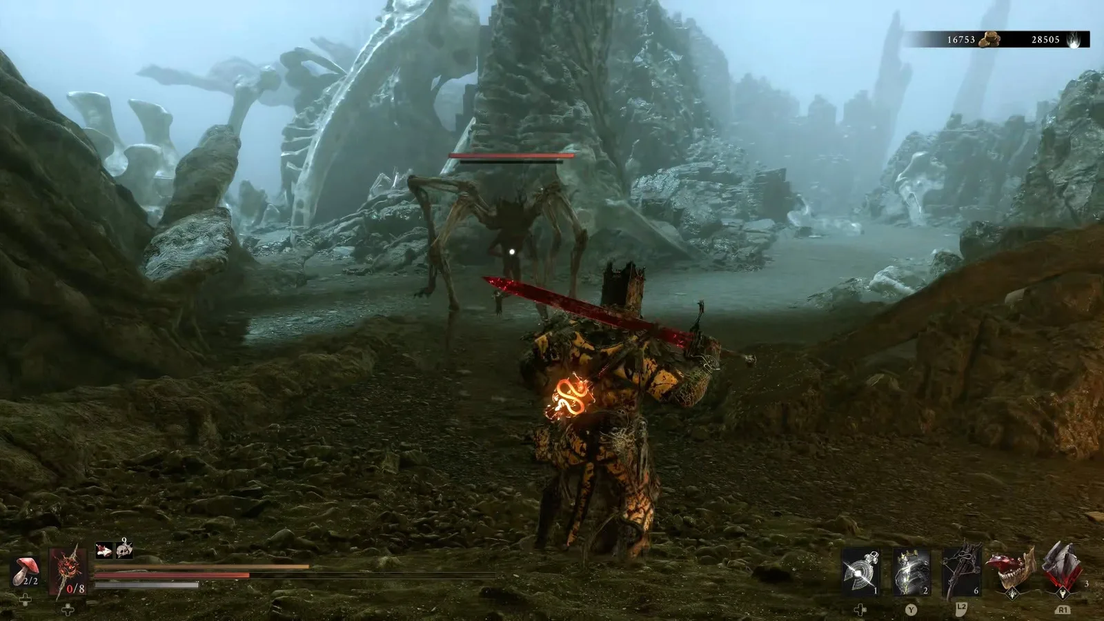 A Mortal Shell 2 screenshot showing the perfect path the player should take through the Withered Shoals according to Rock Paper Shotgun's full walkthrough of the game.