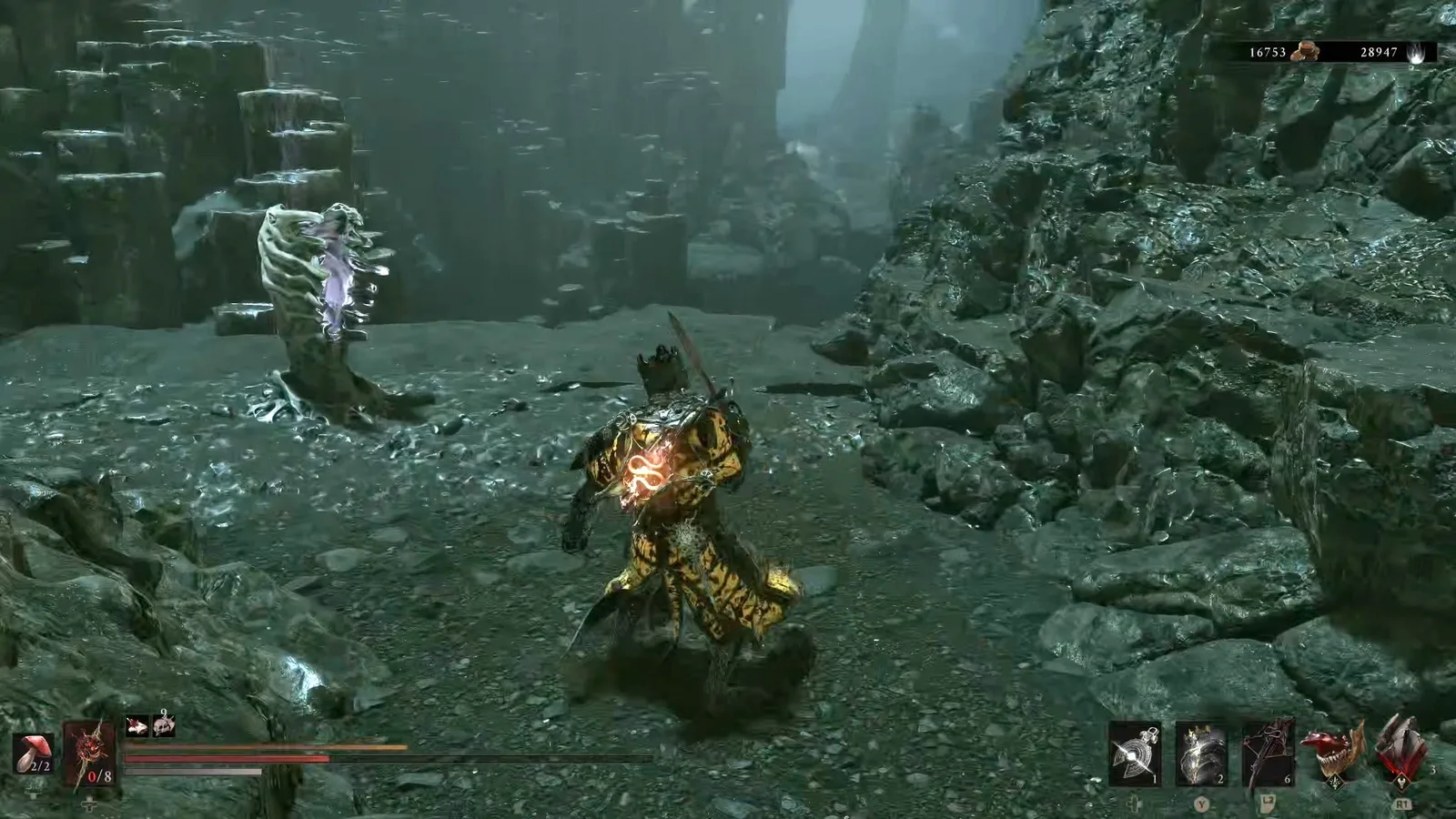 A Mortal Shell 2 screenshot showing the perfect path the player should take through the Withered Shoals according to Rock Paper Shotgun's full walkthrough of the game.
