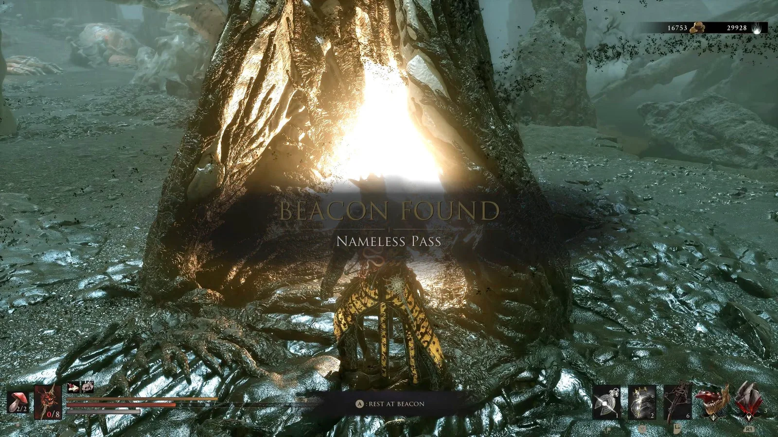 A Mortal Shell 2 screenshot showing the perfect path the player should take through the Withered Shoals according to Rock Paper Shotgun's full walkthrough of the game.