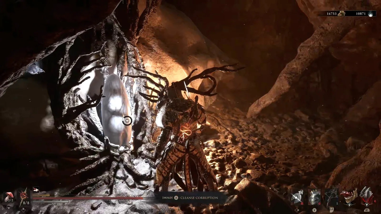 A Mortal Shell 2 screenshot showing the perfect path the player should take through the Withered Shoals according to Rock Paper Shotgun's full walkthrough of the game.