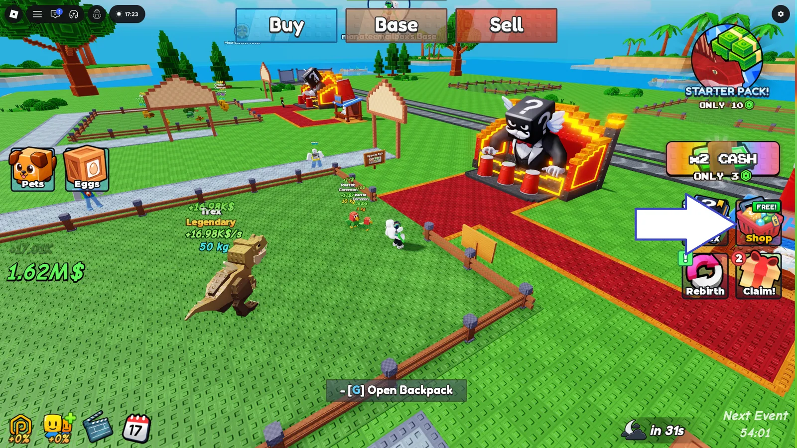 A screenshot of Shuffle an Egg in Roblox showing the game's shop button.