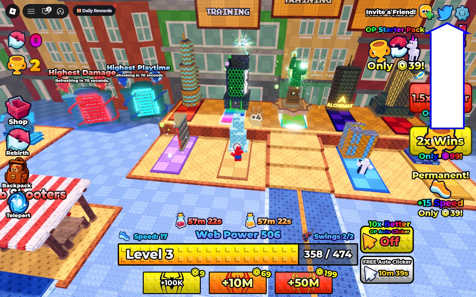 A screenshot of Spider Evolution in Roblox showing the game's codes button.