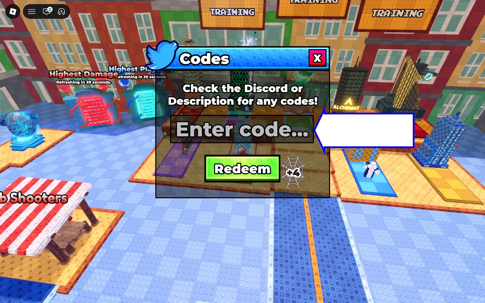 A screenshot of Spider Evolution in Roblox showing the game's codes field.